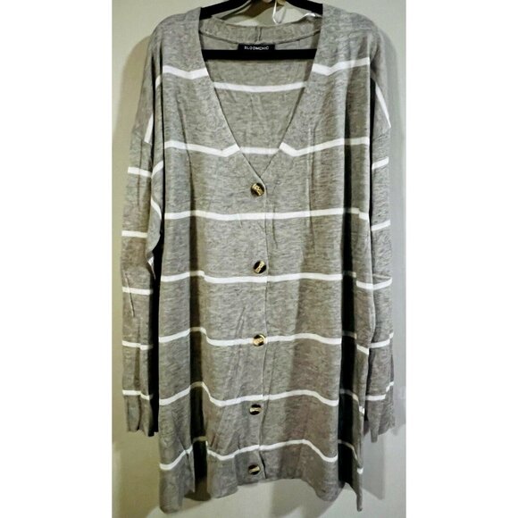 NEW Bloomchic Heather Gray 18-20 Button Up Sweater 3/4 Sleeve SOFT Stretch Long - Picture 1 of 5